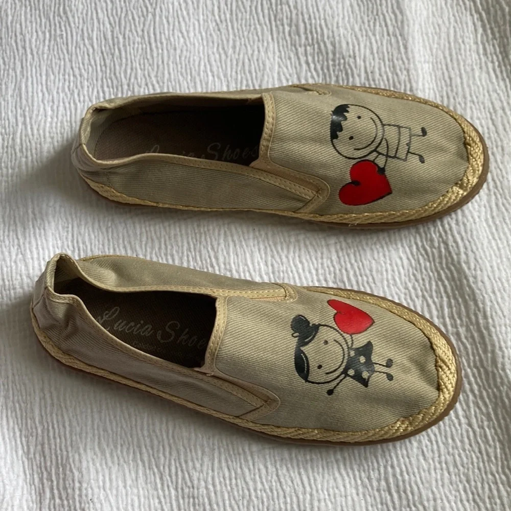 Kids Slip-On Shoes - Tan with Red Heart Design